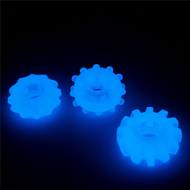 Lovetoy Lumino Play Penis Rings 3 Pc Pieces Blue