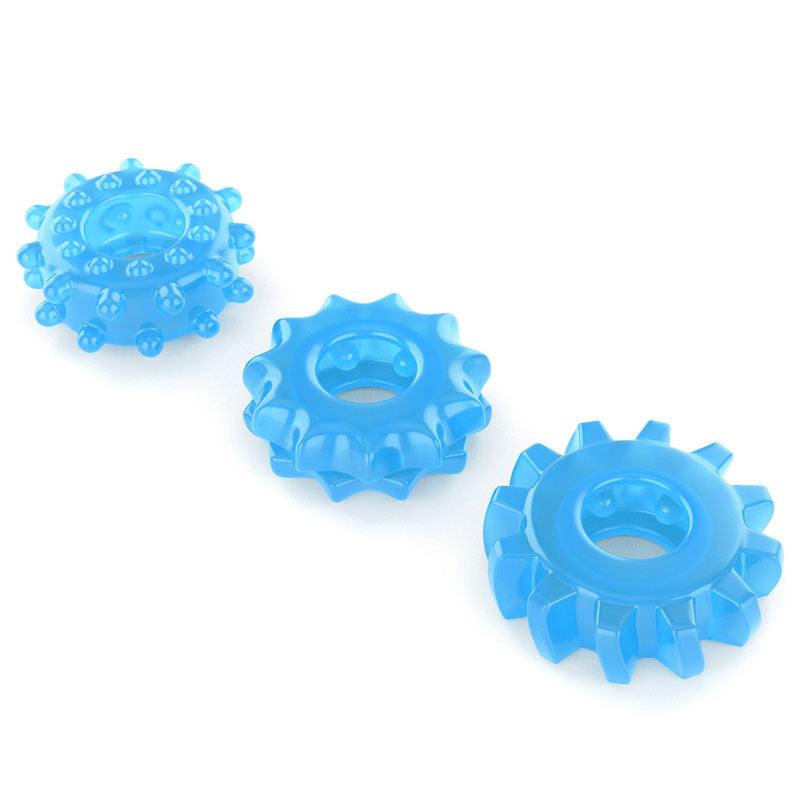 Lovetoy Lumino Play Penis Rings 3 Pc Pieces Blue