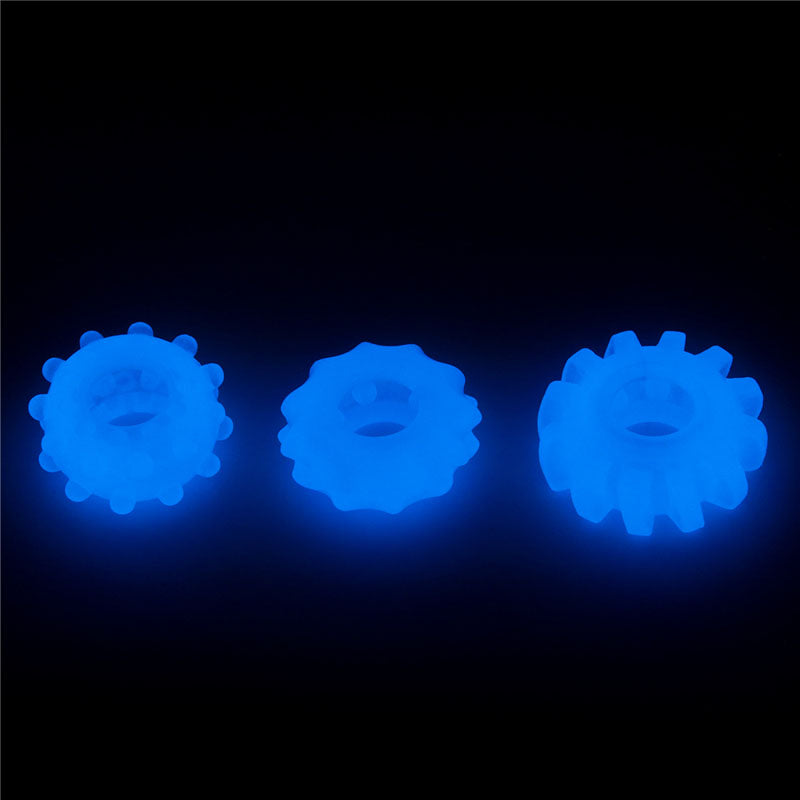 Lovetoy Lumino Play Penis Rings 3 Pc Pieces Blue