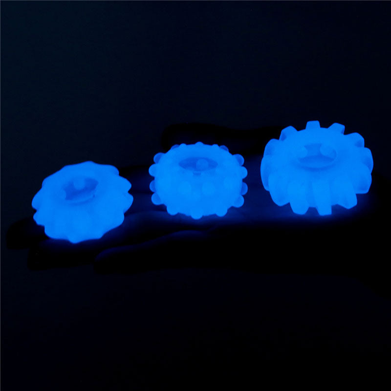 Lovetoy Lumino Play Penis Rings 3 Pc Pieces Blue