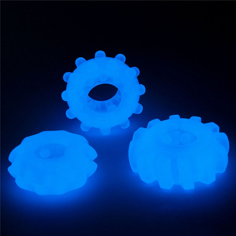 Lovetoy Lumino Play Penis Rings 3 Pc Pieces Blue