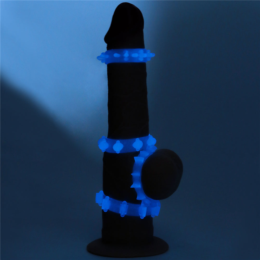 Lovetoy Lumino Play Penis Rings 4 Pc Pieces Blue