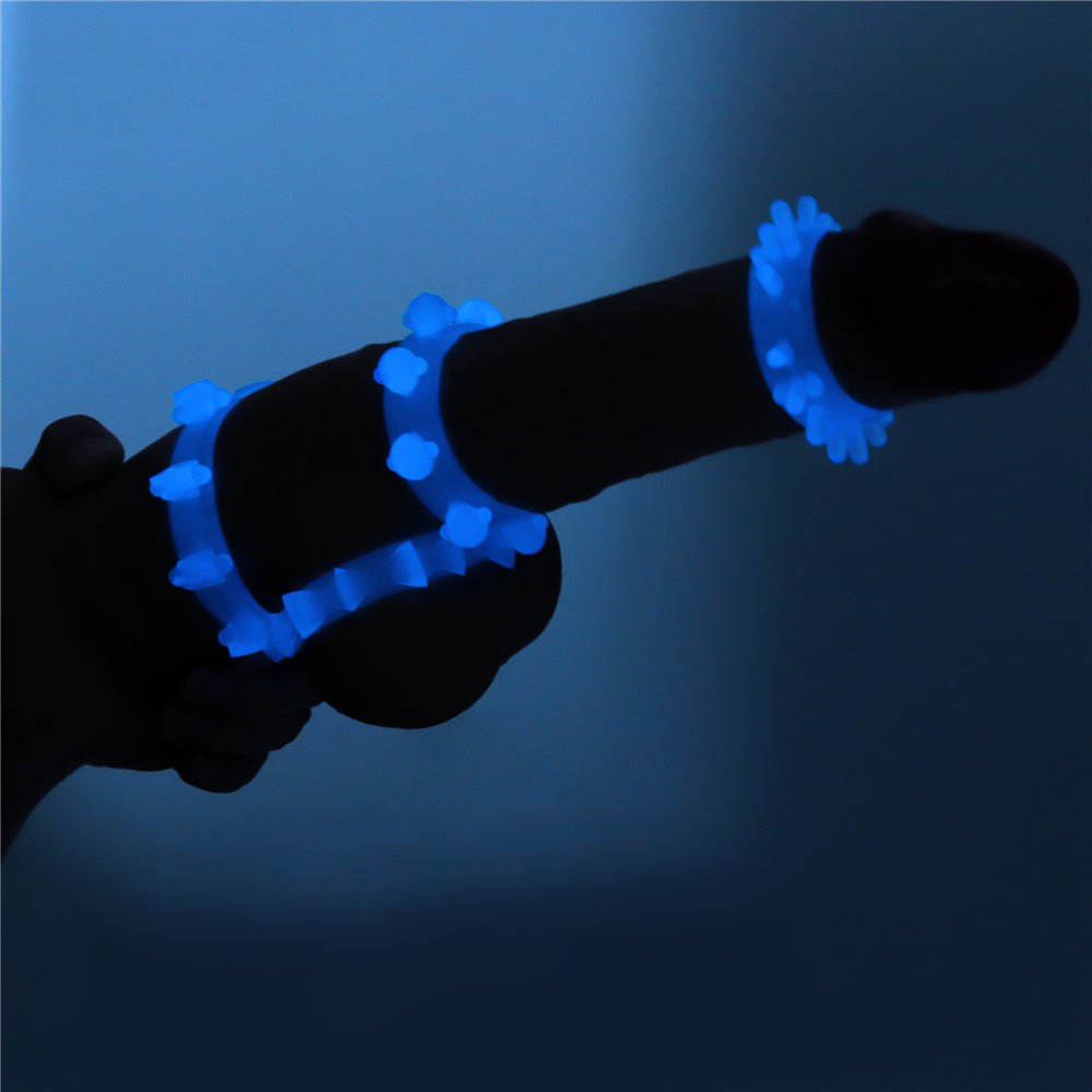 Lovetoy Lumino Play Penis Rings 4 Pc Pieces Blue