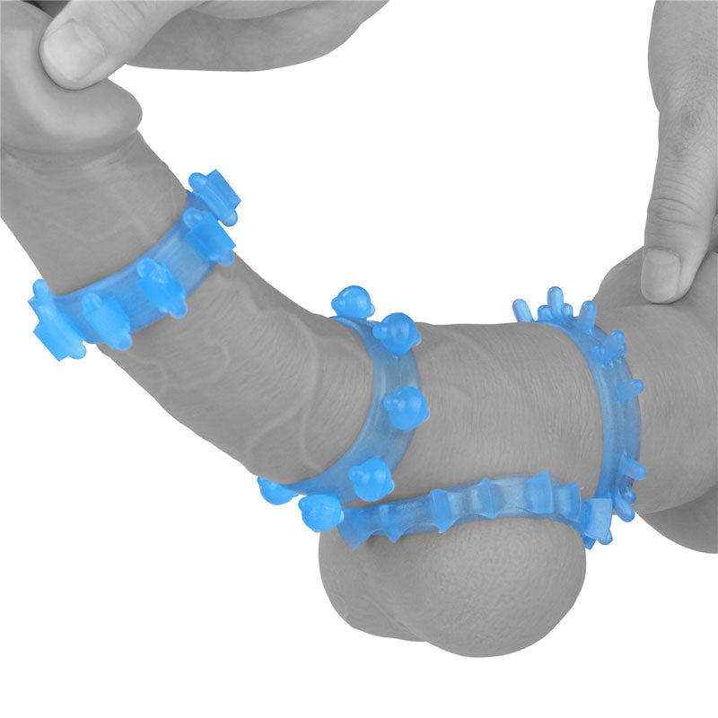 Lovetoy Lumino Play Penis Rings 4 Pc Pieces Blue