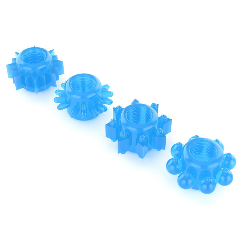 Lovetoy Lumino Play Penis Rings 4 Pc Pieces Blue