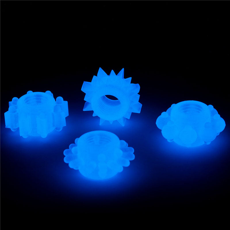 Lovetoy Lumino Play Penis Rings 4 Pc Pieces Blue