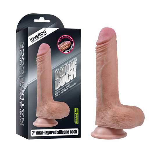 Lovetoy | Nature Cock Flesh 17.8cm (7") Dual Layer Dong Dildo w Balls