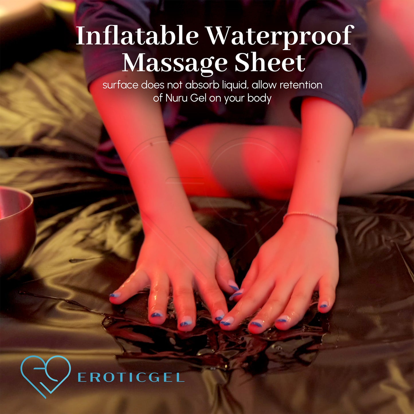 Eroticgel Black Inflatable Waterproof Massage Sheet 205cm x 156cm x12cm