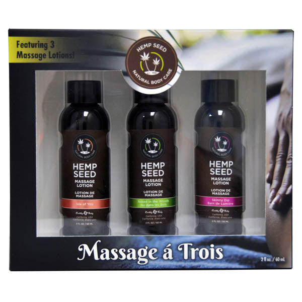 Earthly Body Hemp Seed Massage A Trois - Scented Massage Lotion Kit - 3x60ml Bottle Set