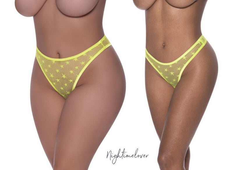 Magic Silk Exposed Lingerie High Waist Micro Star Thong Lime Size S/M or L/XL or Q