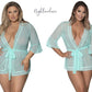 Magic Silk Exposed Lingerie Robe with Lace Trim Turquoise Size S/M or L/XL