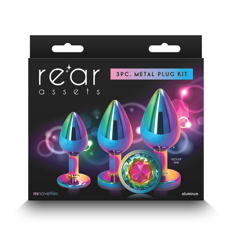 NS Novelties | Rear Assets Trainer Kit - Multi Coloured Metallic Butt Plugs with Rainbow Gems - Set of 3 Sizes