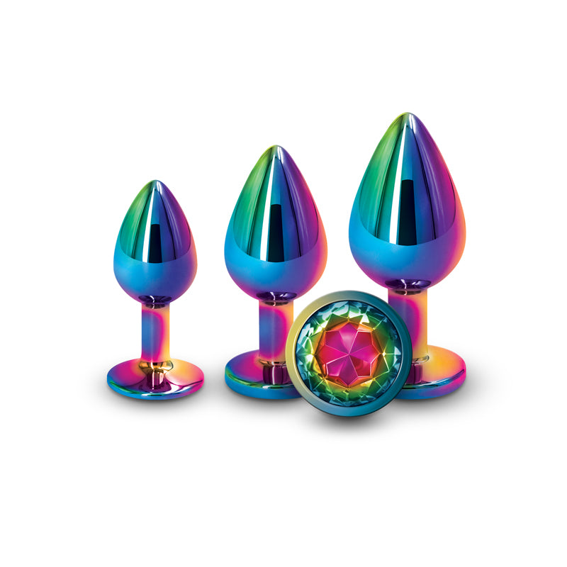 NS Novelties | Rear Assets Trainer Kit - Multi Coloured Metallic Butt Plugs with Rainbow Gems - Set of 3 Sizes