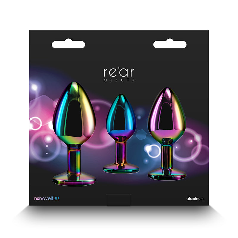 NS Novelties | Rear Assets Trainer Kit - Multi Coloured Metallic Butt Plugs with Rainbow Gems - Set of 3 Sizes