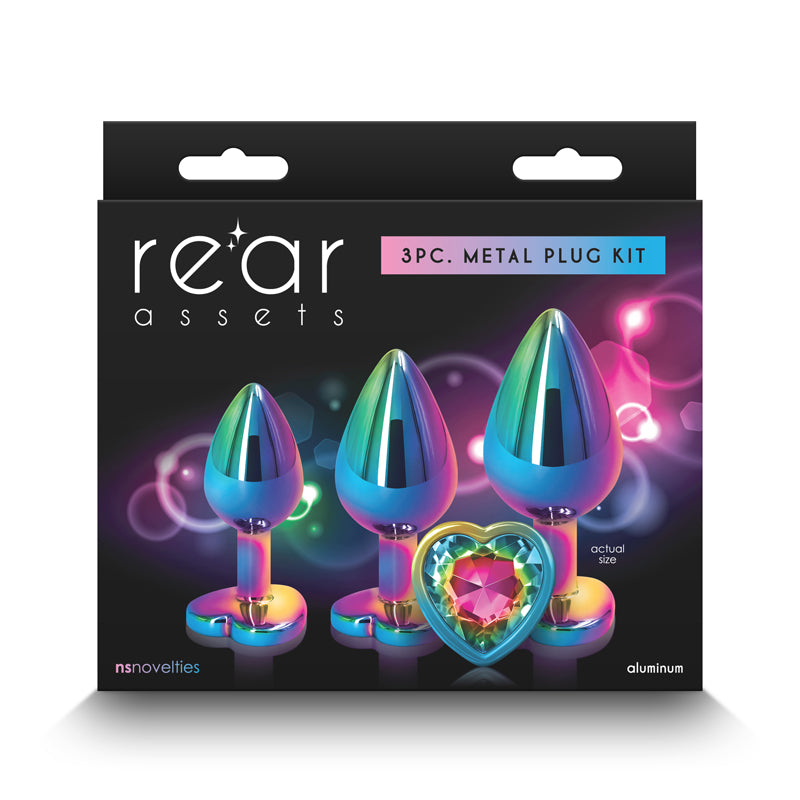 NS Novelties | Rear Assets Trainer Kit - Multi Coloured Metallic Butt Plugs with Rainbow Heart - Set of 3 Sizes