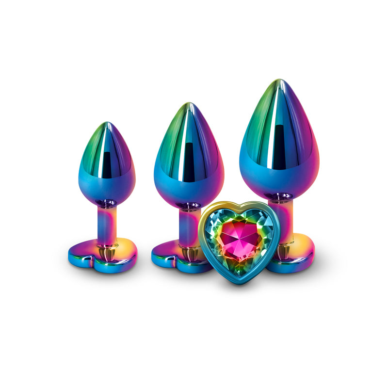 NS Novelties | Rear Assets Trainer Kit - Multi Coloured Metallic Butt Plugs with Rainbow Heart - Set of 3 Sizes