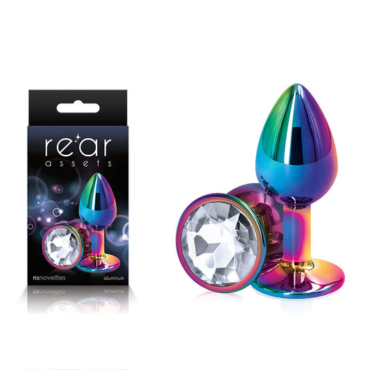 NS Novelties | Rear Assets Multi Coloured Small Metal Butt Plug with Clear Gem Base