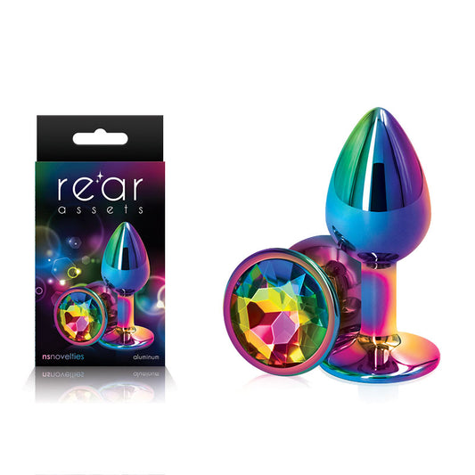 NS Novelties | Rear Assets Multi Coloured Small Metal Butt Plug with Rainbow Gem Base