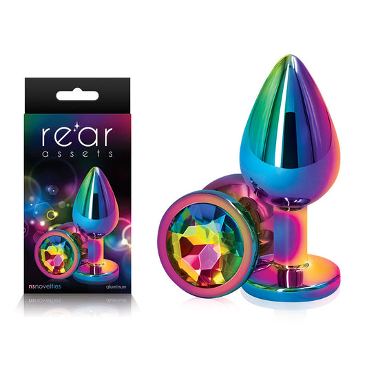 NS Novelties | Rear Assets Multi Coloured Medium Metal Butt Plug with Rainbow Gem Base