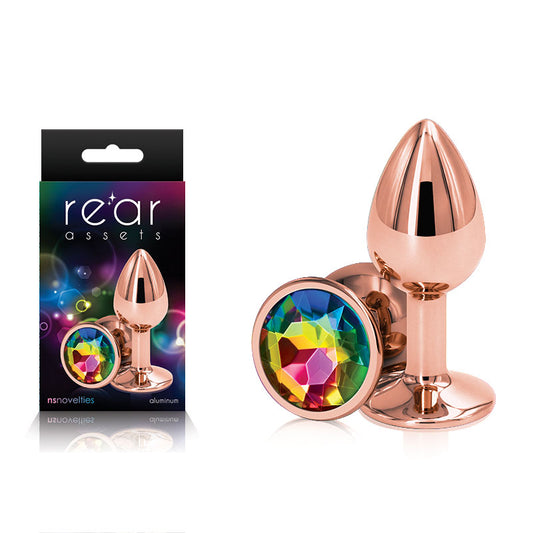 NS Novelties | Rear Assets Rose Gold Small Metal Butt Plug with Rainbow Gem Base