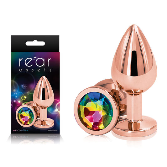 NS Novelties | Rear Assets Rose Gold Medium Metal Butt Plug with Rainbow Gem Base