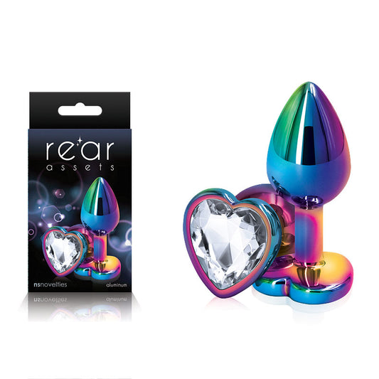 NS Novelties | Rear Assets Multi Coloured Small Metal Butt Plug with Clear Heart Gem Base