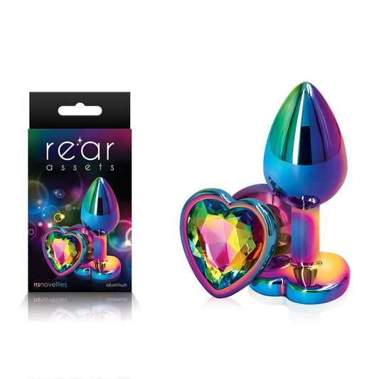 NS Novelties | Rear Assets Multi Coloured Small Metal Butt Plug with Rainbow Heart Gem Base