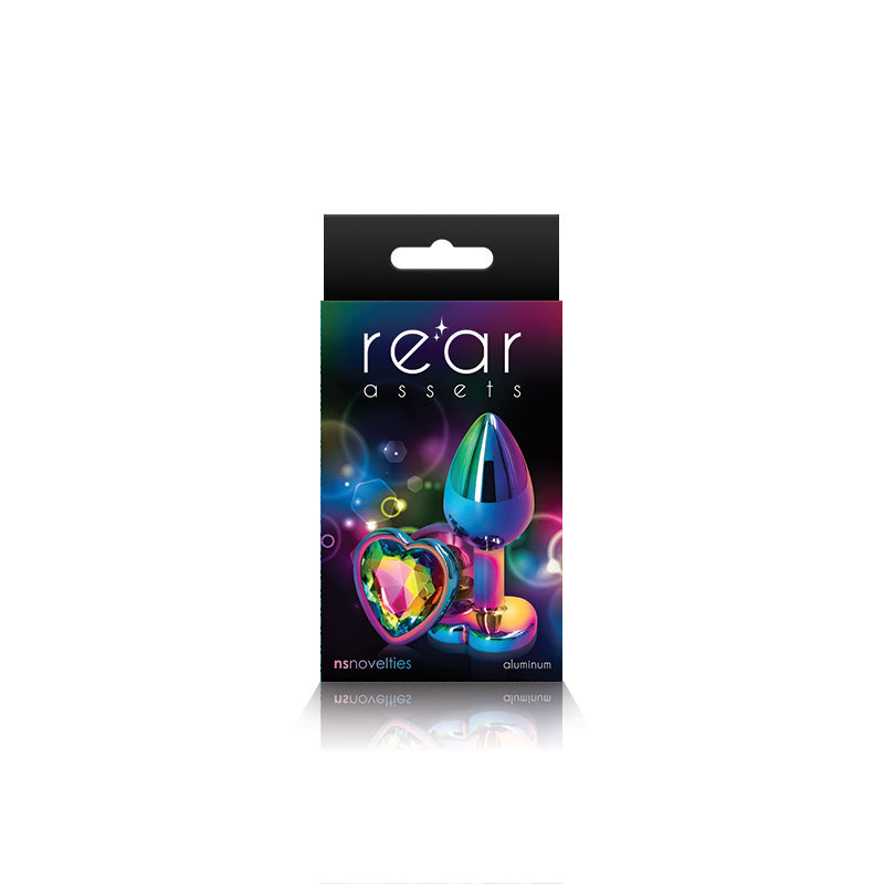 NS Novelties | Rear Assets Multi Coloured Small Metal Butt Plug with Rainbow Heart Gem Base