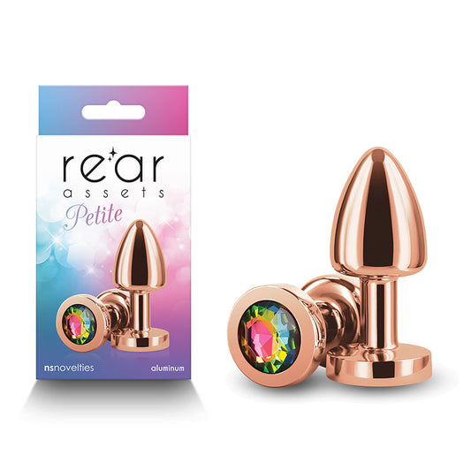 NS Novelties | Rear Assets Petite - Rose Gold 6cm Metal Butt Plug with Rainbow Round Gem Base