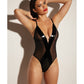 Oh La La Cheri Black Finesse Soft Cup Vinyl And Mesh Teddy With Barbell Trim And Open Back S/M or L/XL