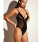 Oh La La Cheri Black Finesse Soft Cup Vinyl And Mesh Teddy With Barbell Trim And Open Back S/M or L/XL