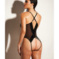 Oh La La Cheri Black Finesse Soft Cup Vinyl And Mesh Teddy With Barbell Trim And Open Back S/M or L/XL