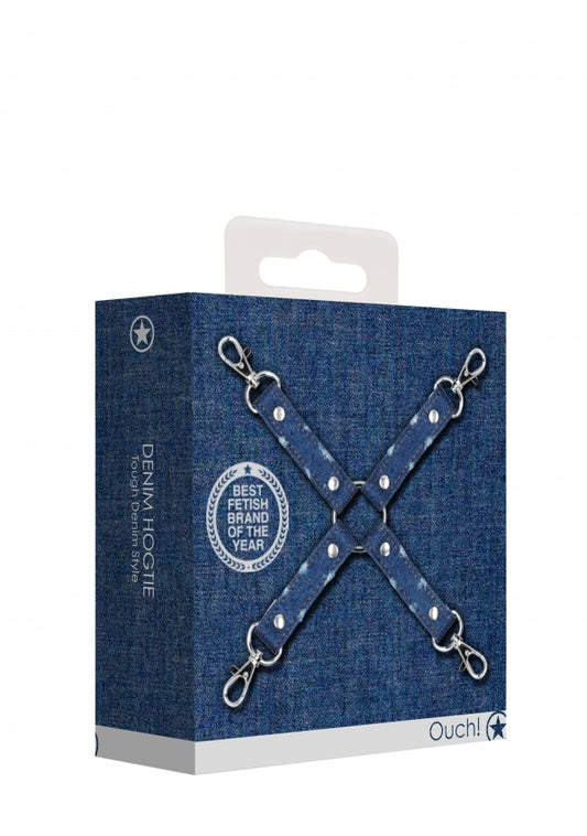 Shots Toys | Ouch! Denim Hog Tie - Roughend Denim Style - Blue