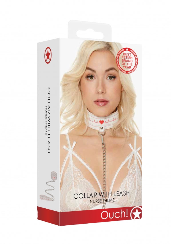 Shots Toys | Ouch! Collar With Leash - Nurse Theme - White