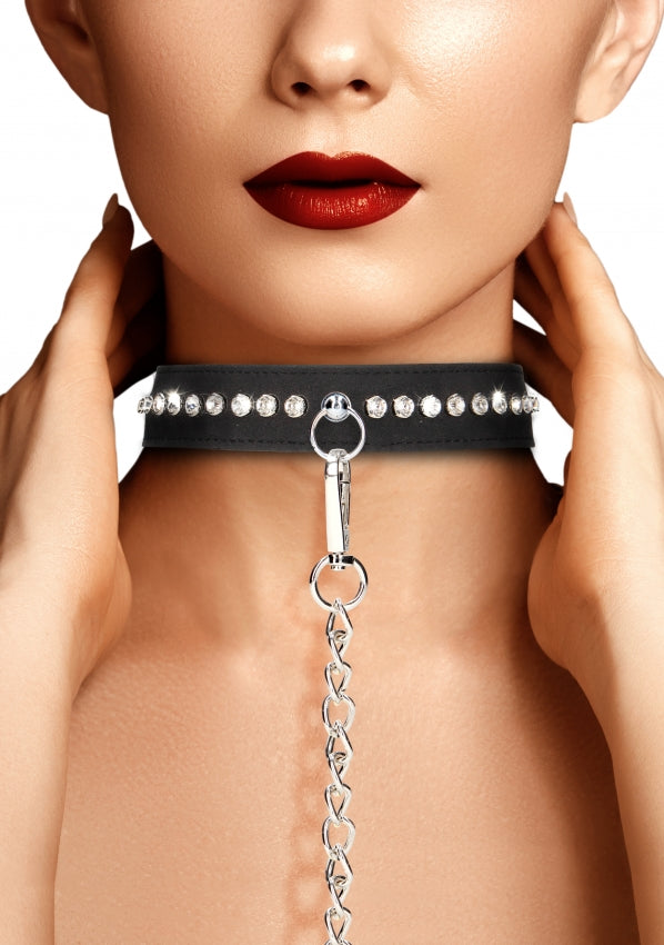 Shots Toys | Ouch! Diamond Studded Collar W/ Leash - Black