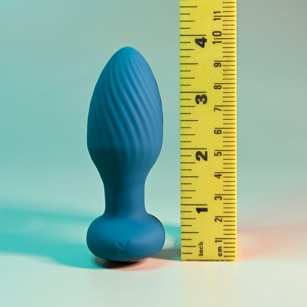 Playboy Pleasure SPINNING TAIL TEASER Blue 9.7cm Vibrating & Rotating Butt Plug with Wireless Remote