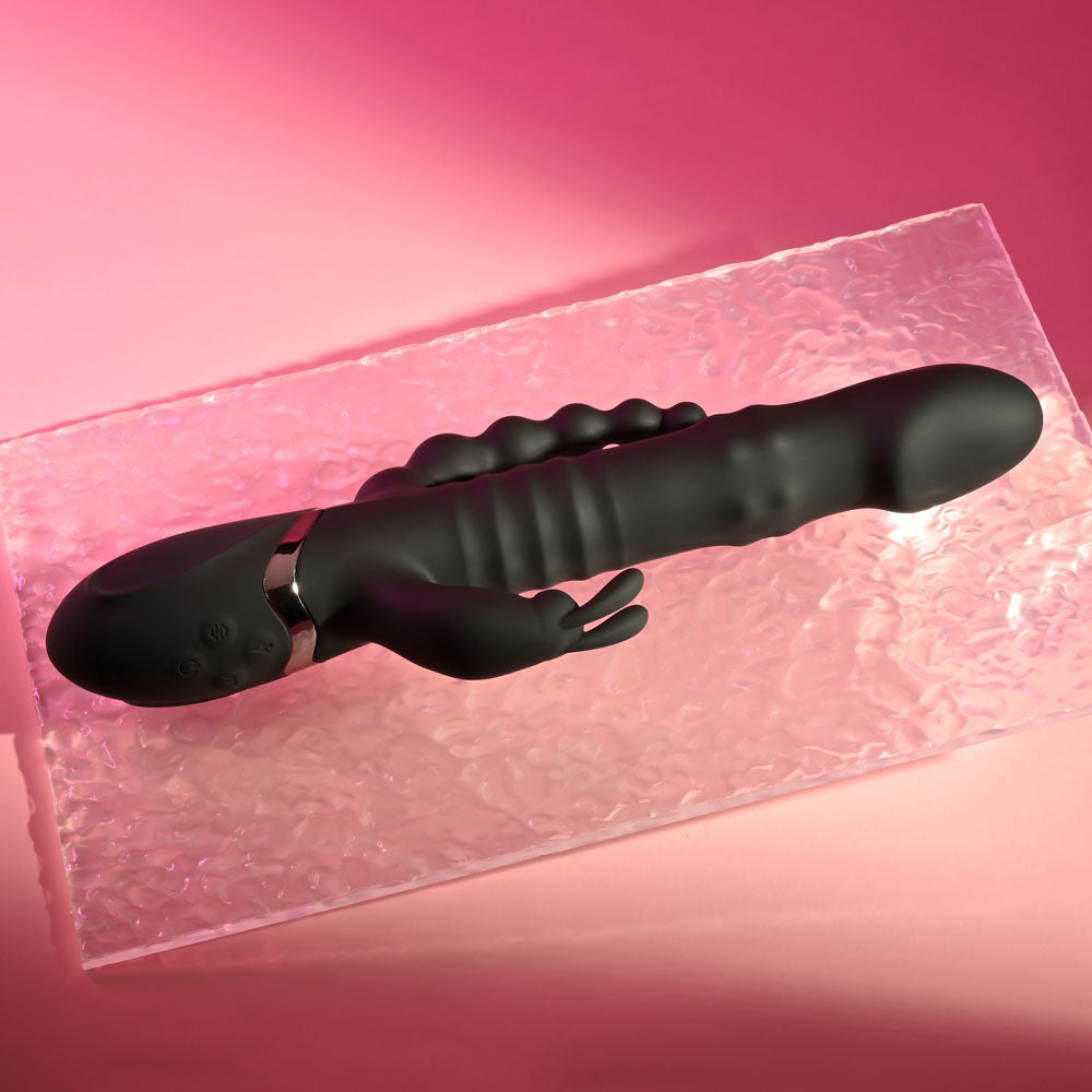 Playboy Pleasure BIG BUNNY ENERGY Black 26.2cm USB Rechargeable Rabbit Vibrator with Anal Beads