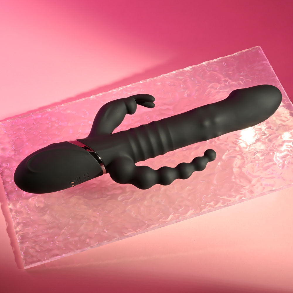 Playboy Pleasure BIG BUNNY ENERGY Black 26.2cm USB Rechargeable Rabbit Vibrator with Anal Beads