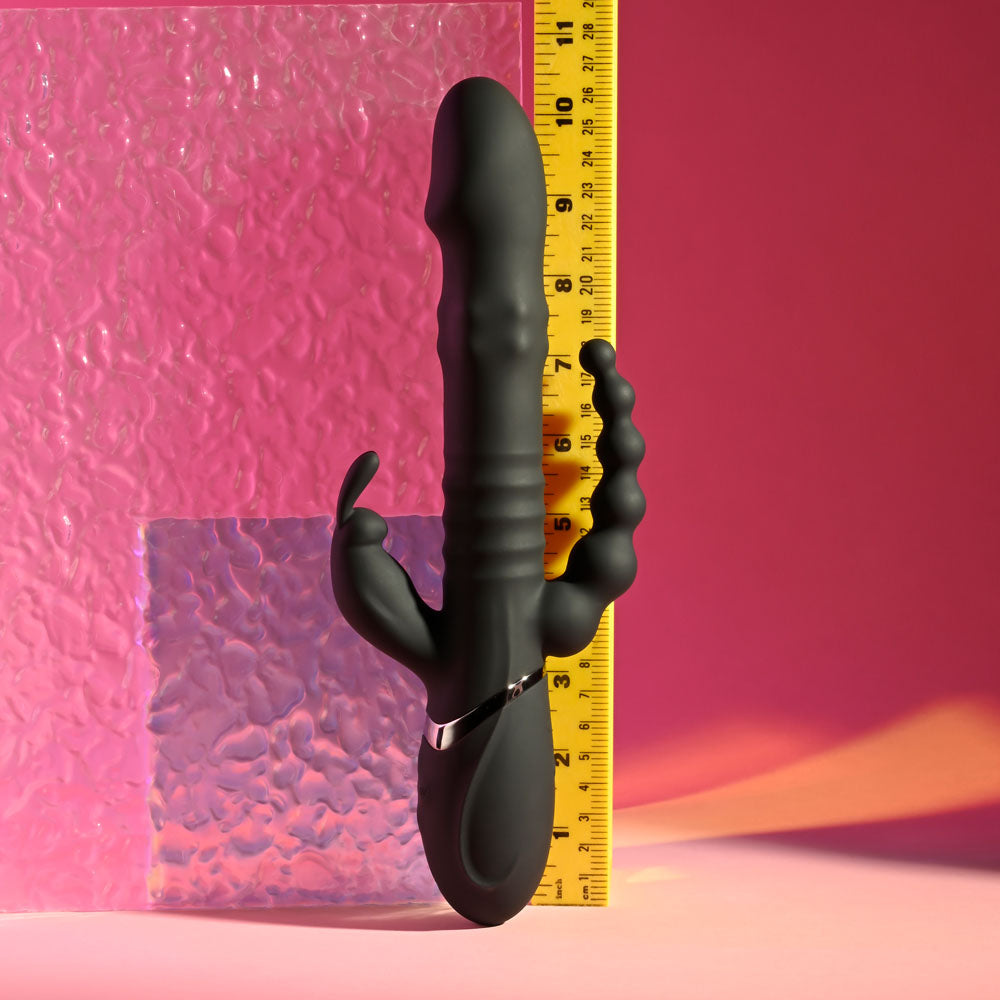 Playboy Pleasure BIG BUNNY ENERGY Black 26.2cm USB Rechargeable Rabbit Vibrator with Anal Beads