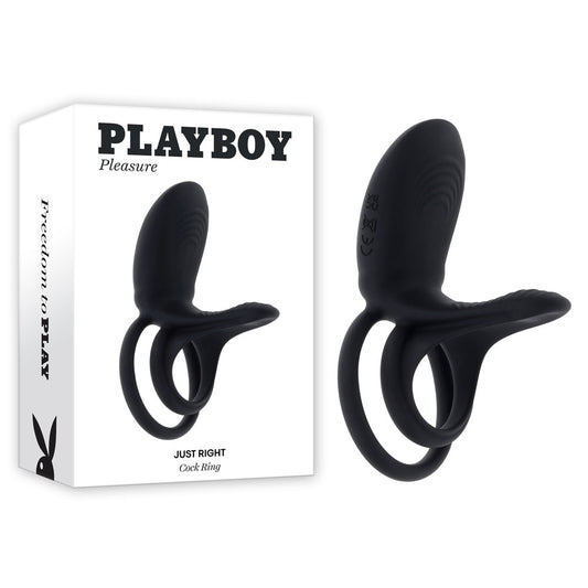 Playboy Pleasure JUST RIGHT Black USB Rechargeable Vibrating Cock & Balls Rings