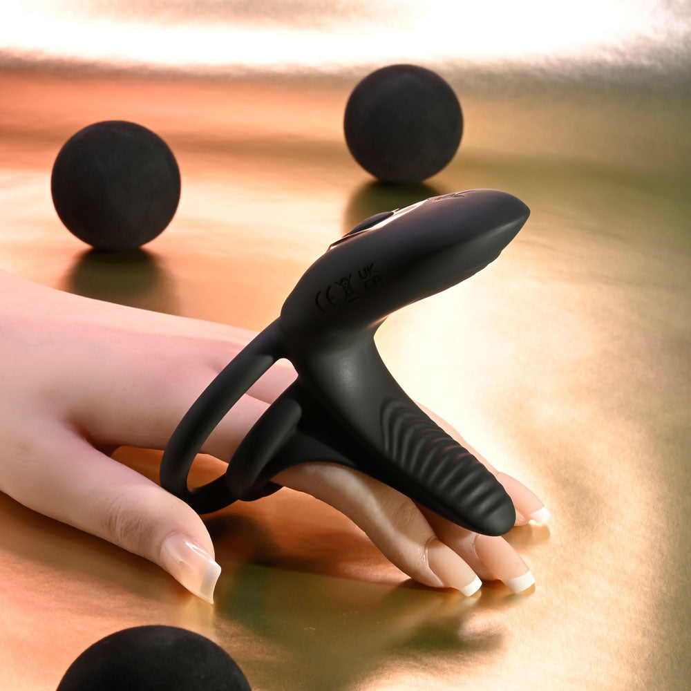 Playboy Pleasure JUST RIGHT Black USB Rechargeable Vibrating Cock & Balls Rings