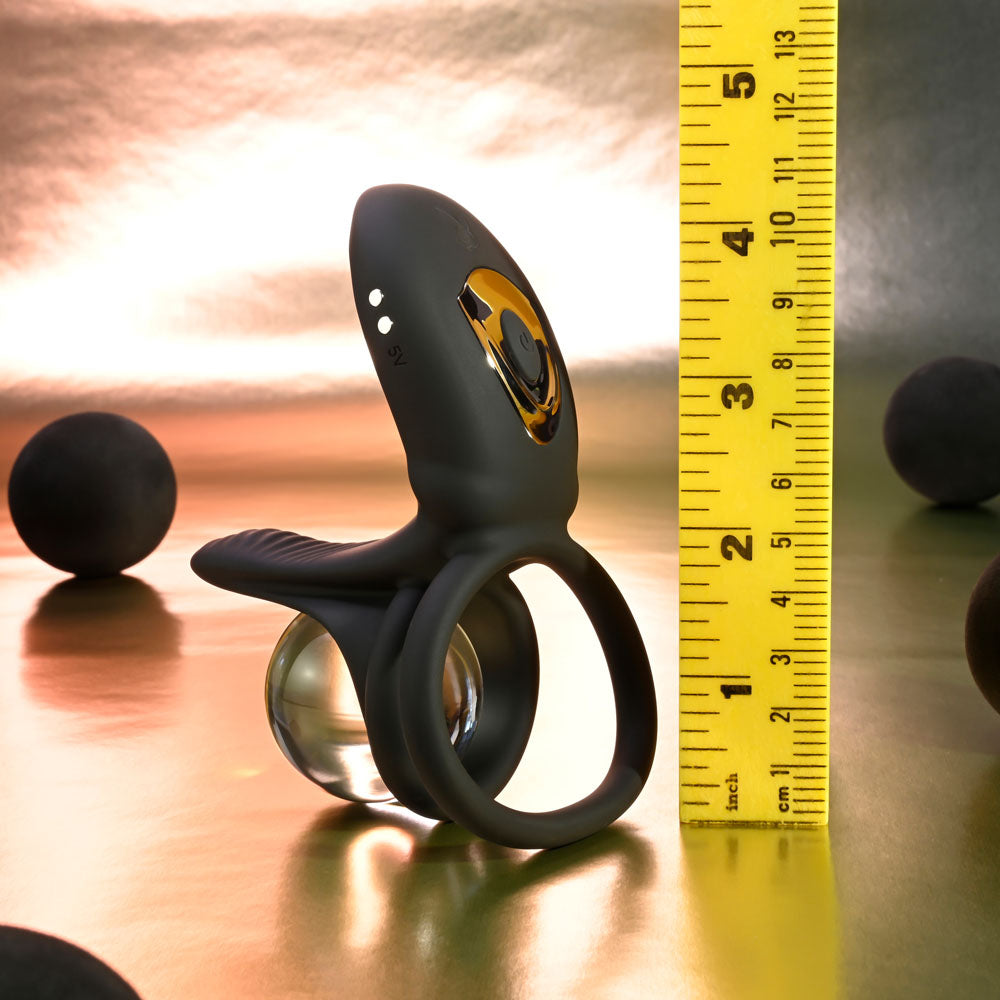 Playboy Pleasure JUST RIGHT Black USB Rechargeable Vibrating Cock & Balls Rings