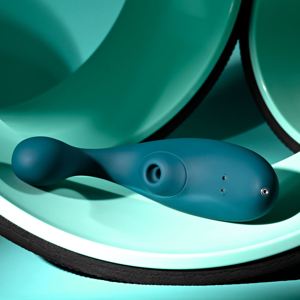 Playboy Pleasure CHARMER - Blue USB Rechargeable Vibrator with Clitoral Suction