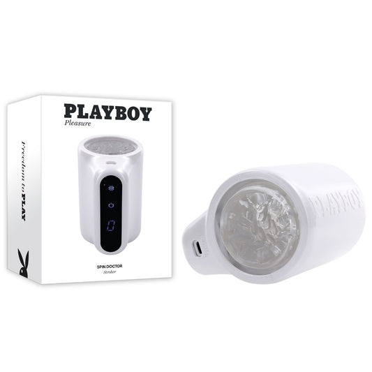 Playboy Pleasure SPIN DOCTOR - White USB Rechargeable Vibrating & Spinning Stroker Masturbator