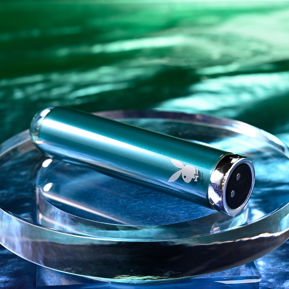 Playboy Pleasure EMERALD Blue 9.1cm USB Rechargeable Glass Tipped Bullet Vibrator