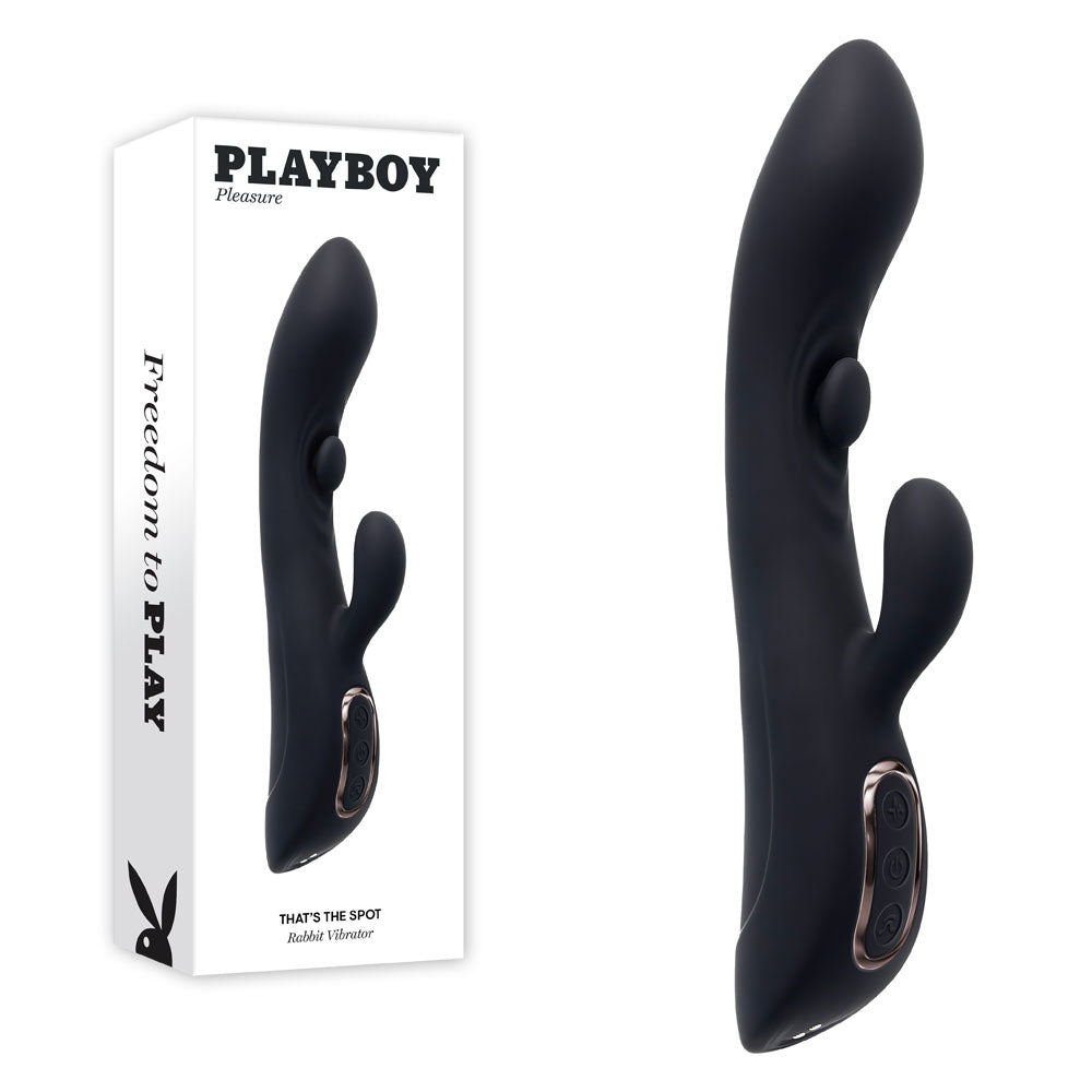 Playboy Pleasure THATS THE SPOT - Black 23.3cm Rabbit Vibrator with G-Spot Tapper