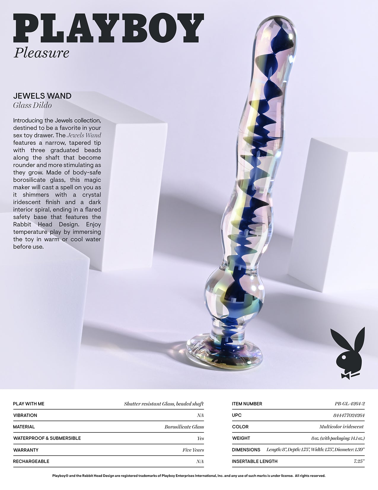 Playboy Pleasure JEWELS WAND Clear Glass 20.3cm Dildo