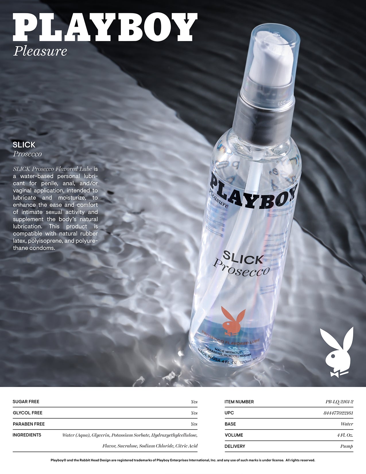 Playboy Pleasure SLICK Prosecco Flavoured Water Based Lubricant 120ml