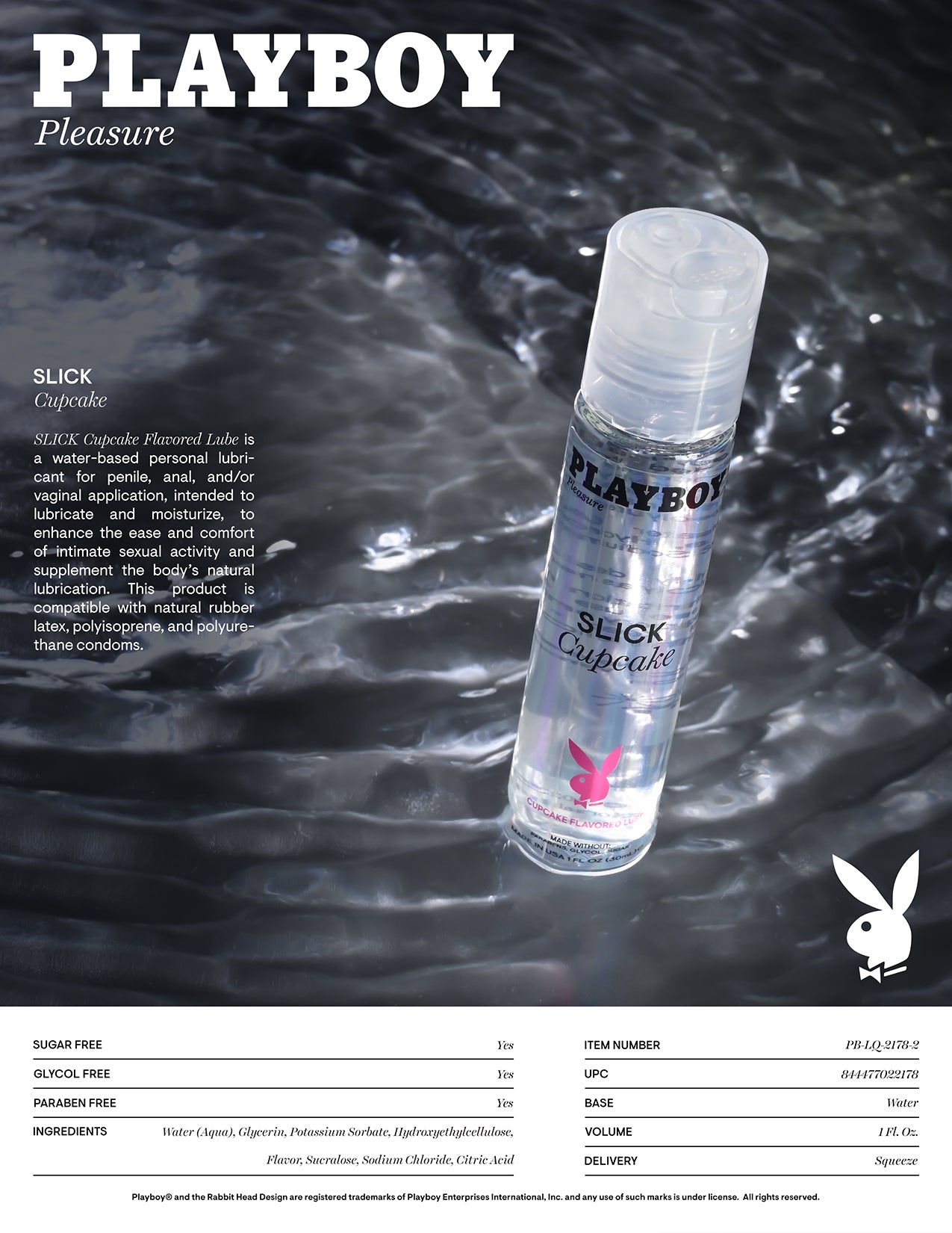 Playboy Pleasure SLICK Cupcake Flavoured Water Based Lubricant 30ml