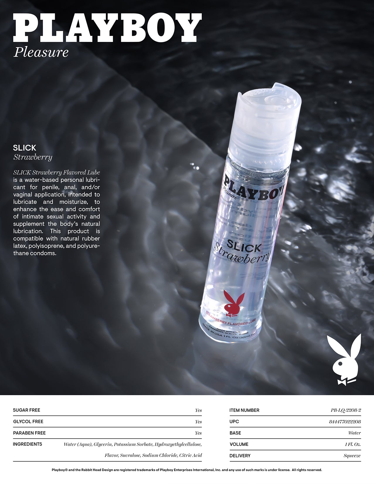 Playboy Pleasure SLICK Strawberry Flavoured Water Based Lubricant 30ml